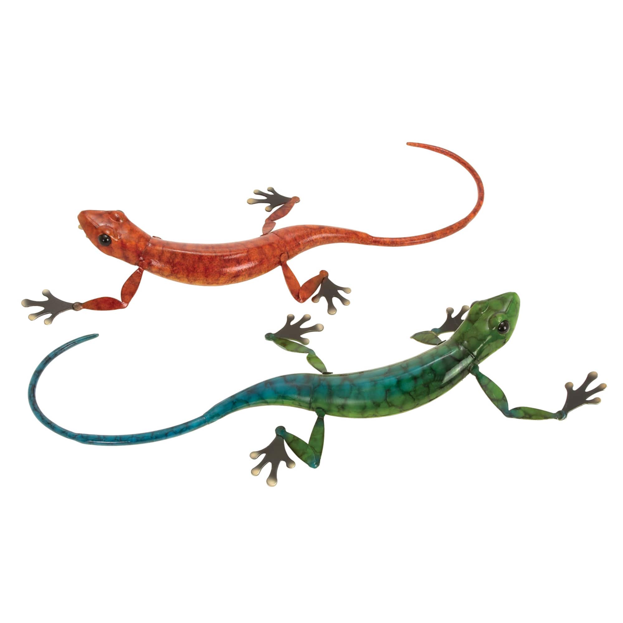 Set of 2 Eclectic Multi Colored Metal Lizard Sculpture 23" x 4"